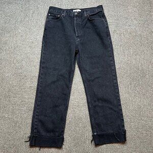 Re/Done Black / Grey Cuffed Straight Leg High Waisted Jeans in Women's Size 28